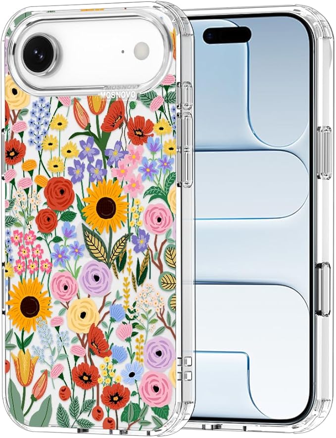 MOSNOVO for iPhone Air Case | Military Grade 6.6ft Drop Tested | Camera Control | Clear with Blossom & Bloom Design