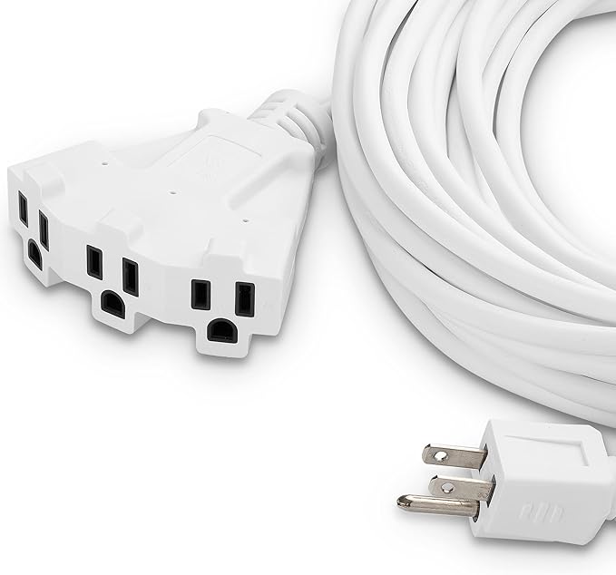 Holiday Lighting Outlet 50-Foot White Extension Cord, 3-Prong Indoor & Outdoor Splitter, Perfect for Landscape Lighting