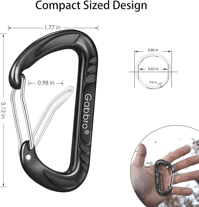 Gabbro Carabiner Clips Heavy Duty 12kN (2697 lbs), Wiregate Aluminum Lightweight Caribeener for Hammock, Hiking, Camping, Water Bottle, Dog Leash Harness, Keychains
