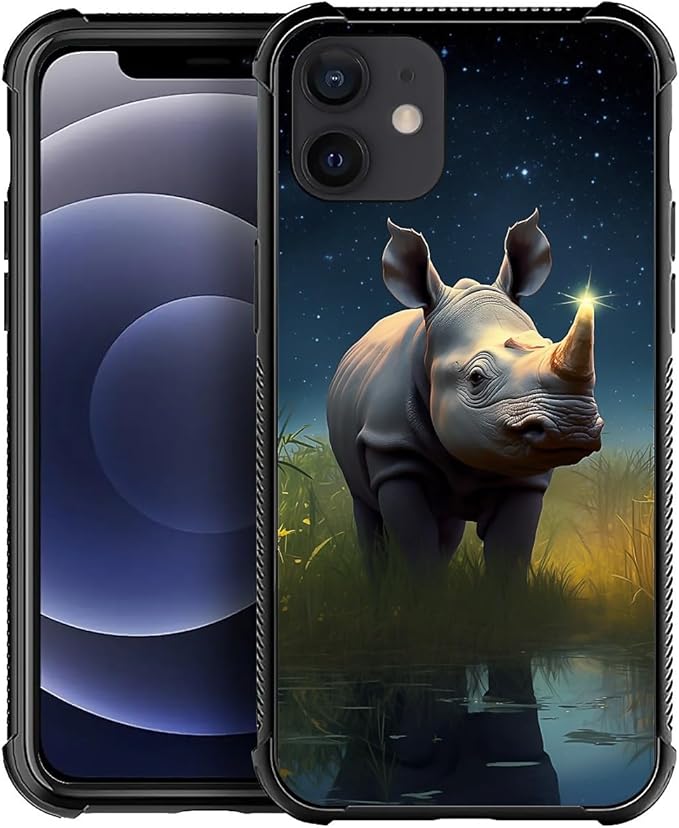 for iPhone 11 Case, Rhino Water Marshes Pattern Graphic Design Girl Boy Soft Silicone Hard Acrylic Shock Protection for iPhone 11