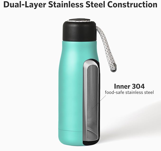 Dusgut 12 oz Stainless Steel Vacuum Insulated Bottle w/Strap Lid, Seafoam