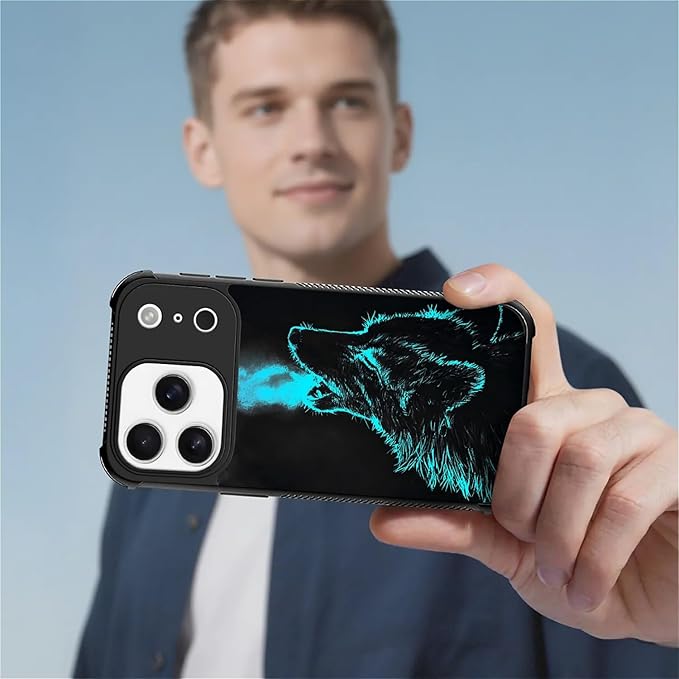 for iPhone 17 Pro Case,for MagSafe Graphic Design for Girl Boy Soft Silicone Hard Acrylic Shock Protection Designed for iPhone 17 Pro Blue Breathing Wolf Pattern