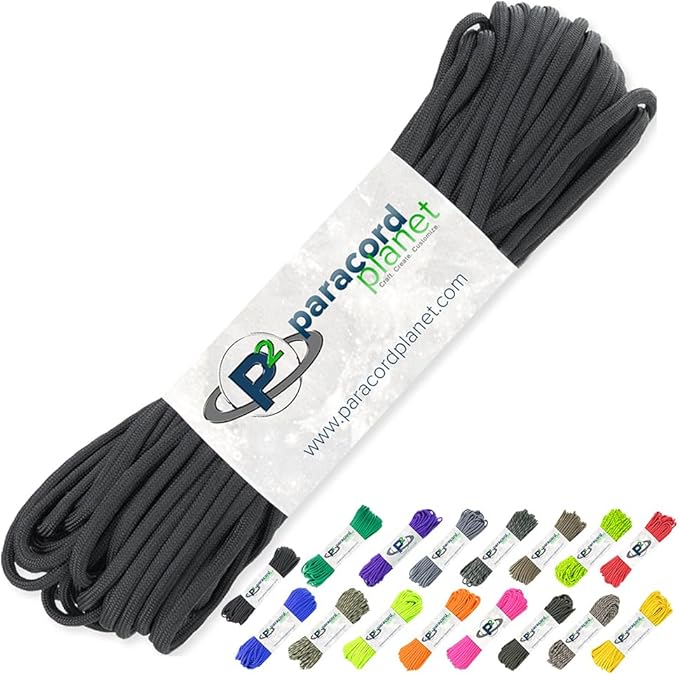 Paracord Planet 100 Feet Hanks Parachute 550 Cord Type III 7 Strand Paracord Black