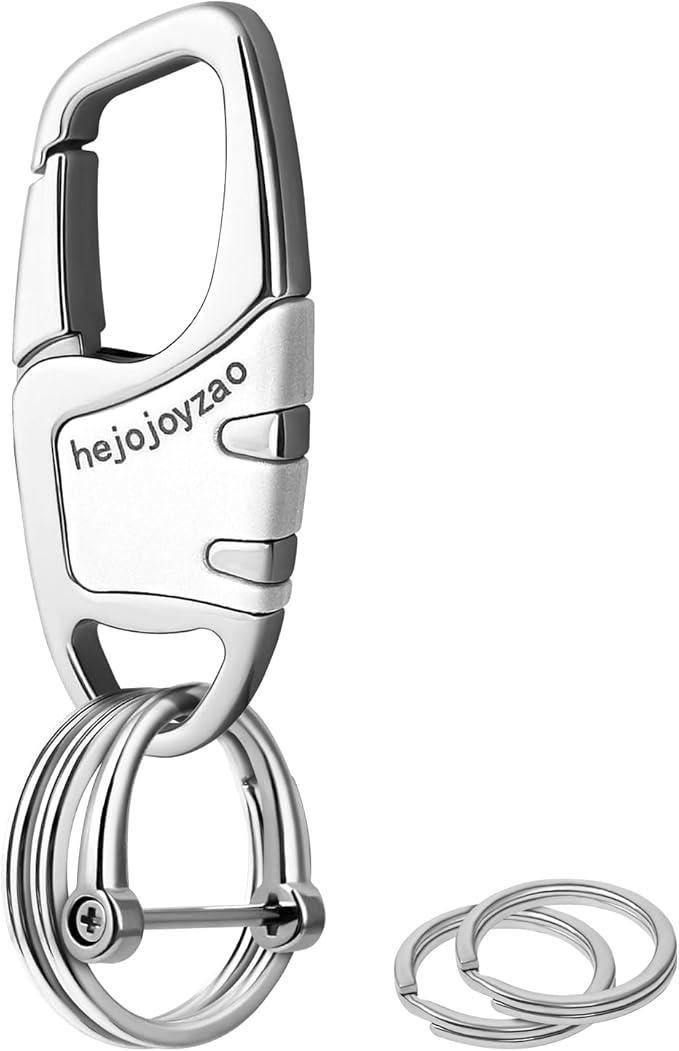 Keychain with Carabiner Clip, 4 Heavy Duty Key Rings and D Ring for Men's Car Key Fob Holder Fits Belt Loops