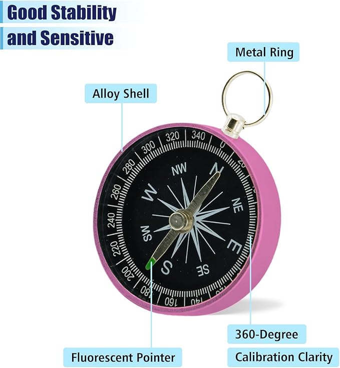 Pocket Compass, 2 Pieces Mini Compass with Key Ring, Suitable for Hiking Survival, Mountaineering Camping, Outdoor Adventure Party Navigation Tools