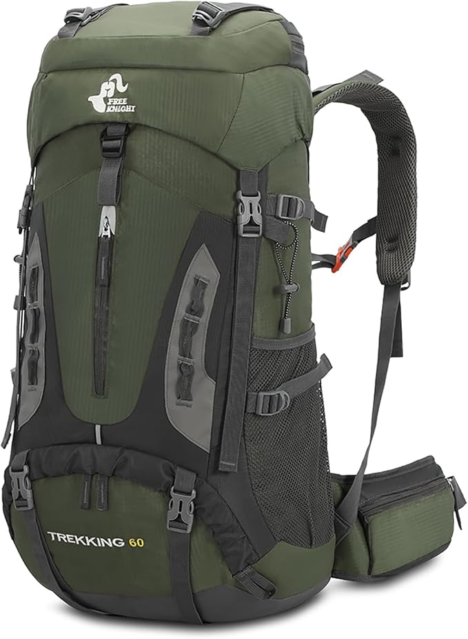 Bseash 60L Hiking Camping Backpack with Rain Cover, Waterproof Large Capacity Outdoor Sport Travel Daypack Climbing Touring (Army Green)
