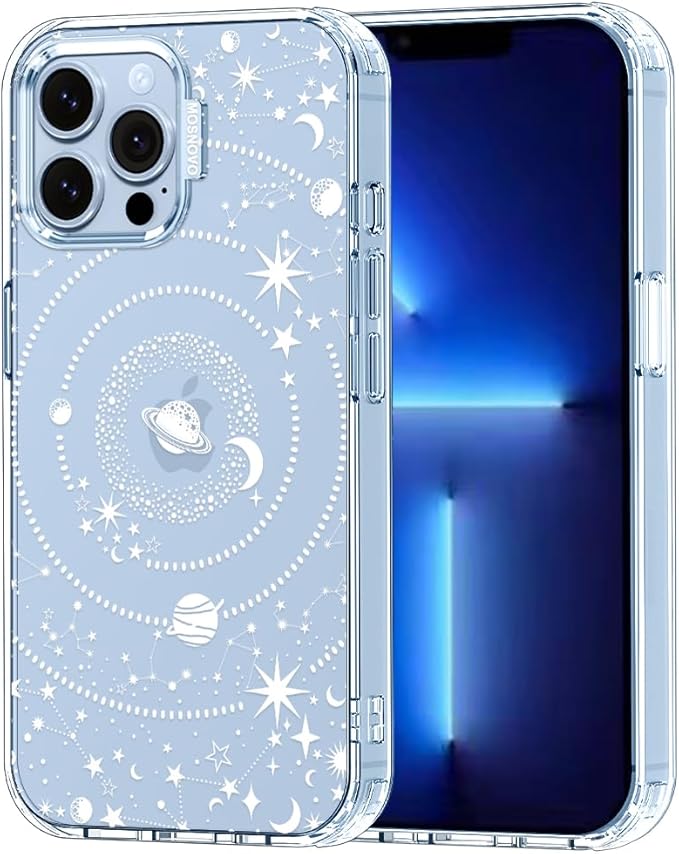 MOSNOVO Case for iPhone 13 Pro Max, [Buffertech 6.6ft Military-Grade Drop Protection] [Anti Peel Off Tech] Clear TPU Bumper Phone Case Cover Design - Galaxy