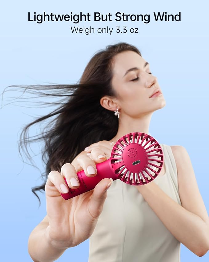 SWEETFULL Mini Portable Fan - Rechargeable Handheld Fan, 3 Speeds Personal Small Hand Gifts for Travel Essentials, Lash, Makeup, Eyelash, Kids, Girls, Women - USB, Cute Design red