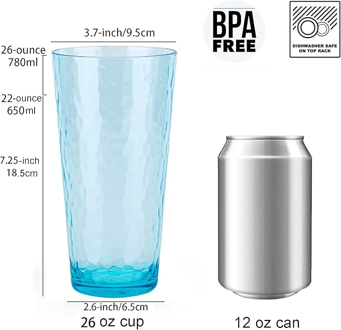 26-ounce Acrylic Highball Glasses Plastic Tumbler Larger Drinking Glasses, set of 6 Multicolor