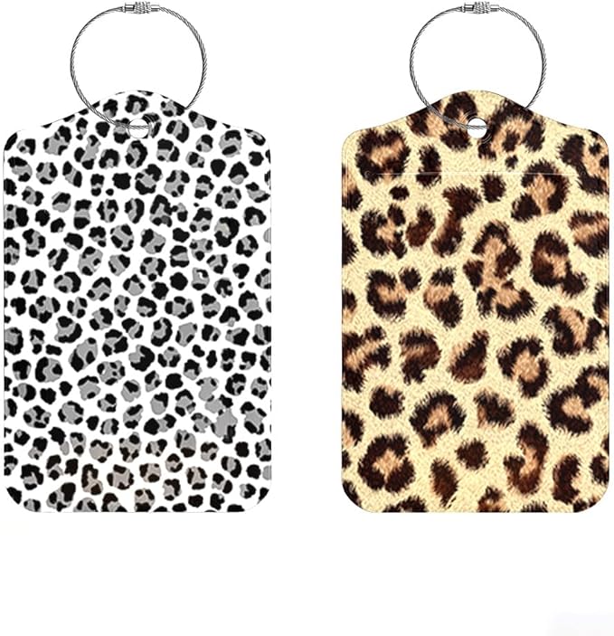 2 Pack Leopard Luggage Tags for Suitcases, Trendy Animal Print Travel ID Tags with Privacy Cover, PU Leather Bag Identifiers, Spring & Summer Vacation Essentials, Mother's Day, 2 Styles