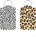 2 Pack Leopard Luggage Tags for Suitcases, Trendy Animal Print Travel ID Tags with Privacy Cover, PU Leather Bag Identifiers, Spring & Summer Vacation Essentials, Mother's Day, 2 Styles