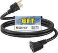 6ft Outdoor Extension Cord for Christmas Decorations- 16/3 Heavy Duty SJTW Waterproof Black Electrical Cable with 3 Prong Grounded Plug for Safety, Great for Lawn and Major Appliances