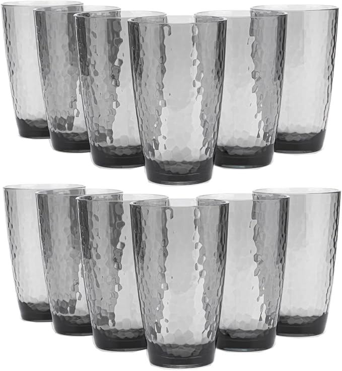 KOXIN-KARLU Hammered 26-ounce Plastic Tumbler Acrylic Glasses, set of 12 Smoky Grey