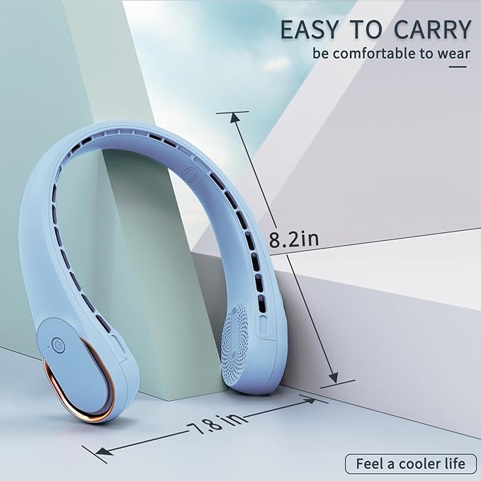 ASNUG Neck Fan, Bladeless Neck Fan, USB Rechargeable Personal Fan, 4000 mAh Battery Operated Wearable Fan, 3 Speeds Adjustable,Faster Cooling, Ultra Quiet, Suitable for Home, Office, Travel, Sports