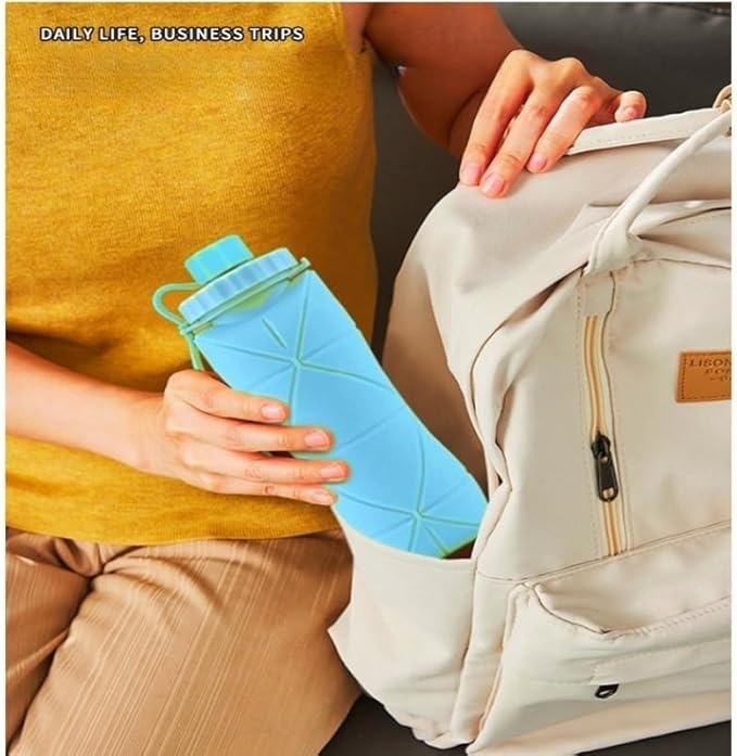 Silicone Folding Travel Cup, 600ml/20oz, Portable Collapsible Drinking Mug with Lid, Reusable Outdoor Sports Water Bottle, High-Temperature Resistant, Blue