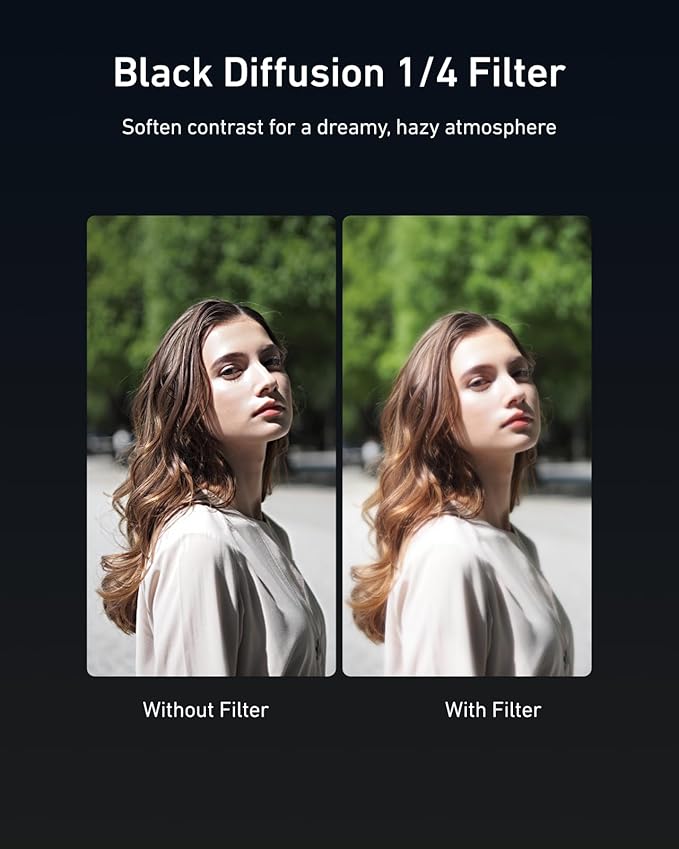 TELESIN Black Diffusion 1/4 Filter for DJI Osmo Action 5 Pro/4/3, Cinematic Mist Filter for Soft Highlight Glow & Skin Smoothing, HD Optical Glass Multi-Coated Lens Filter with Aluminum Frame