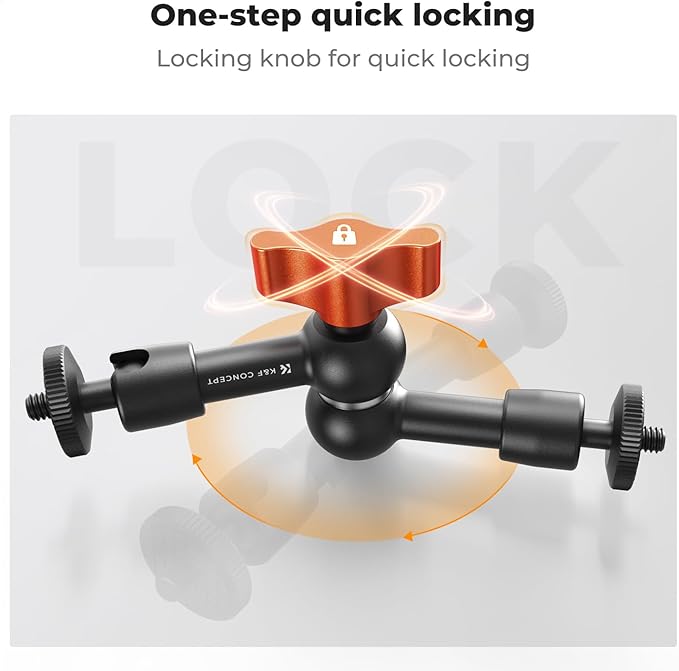 K&F CONCEPT 6" Magic Arm 1/4" Screw 360°Ballhead Articulating Mini Arm Mount for Monitor, LED Light, Webcam