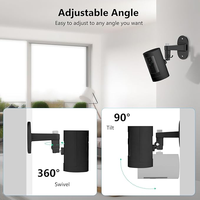 2Pack Ring Camera Wall Mount for Ring Stick Up Cam & Ring Outdoor Cam Plus, 360 Degree Adjustable No Drilling Mount for Ring Outdoor Indoor Camera(Black)