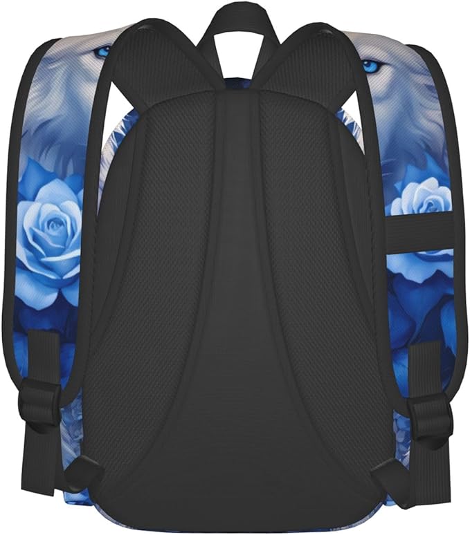 cfpolar 17 Inch Backpack Blue Rose Wolf Laptop Bag Shoulder Bag School Bookbag Casual Daypack For Boys Girls