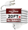 20ft White Outdoor Extension Cord Waterproof, UL Listed, 16/3 SJTW Heavy Duty 3 Prong, 16 Gauge 13A Power Cord Ideal for Indoor Outdoor Lights, Appliances, and Lawn