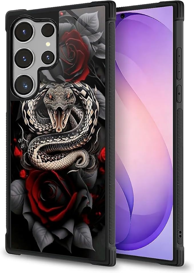for Samsung Galaxy S26 Ultra Case,Graphic Design for Girl Boy Soft Silicone Hard Acrylic Shock Protection Designed for Samsung Galaxy S26 Ultra Entwined Rose Snake Pattern
