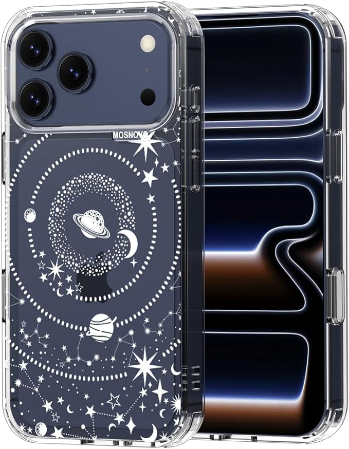 MOSNOVO for iPhone 17 Pro Max Case | Military Grade 6.6ft Drop Tested | Camera Control | Clear with Galaxy Design