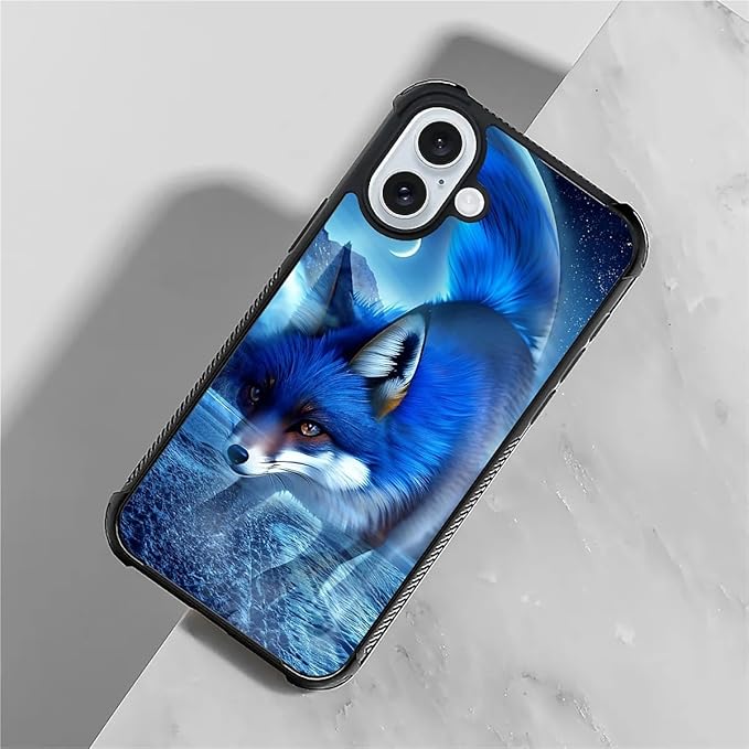for iPhone 16 Plus Case, Snowy Mountain Fox Lake Pattern Graphic Design Girl Boy Soft Silicone Hard Acrylic Shock Protection for iPhone 16 Plus