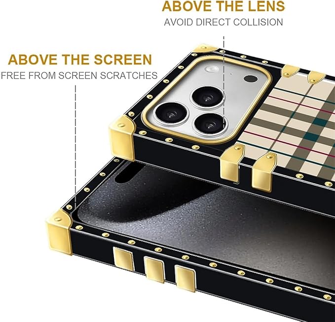for iPhone 17 Pro Max Case Luxury Golden Decoration for Girl Women Soft TPU Shockproof Protective Hard PC Back for iPhone 17 Pro Max Crazy Pattern Black Red Beige Stripes
