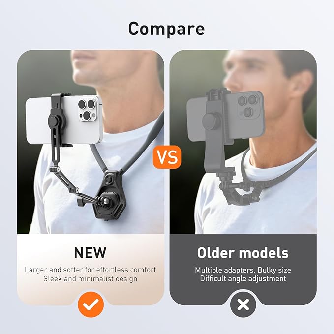 AMAZEAR Hands-Free Neck Mount for Phone & Action Camera - Adjustable Neckband Holder for iPhone, Android, POV Vlog Recording with Secure QR Magnetic Base, Elastic Anti-Shake Chest Strap
