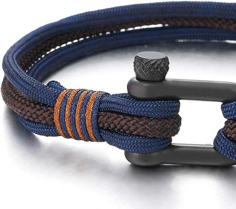 COOLSTEELANDBEYOND Men Women Steel Screw Anchor Shackle Nautical Sailor Rope Wristband Wrap Bracelet