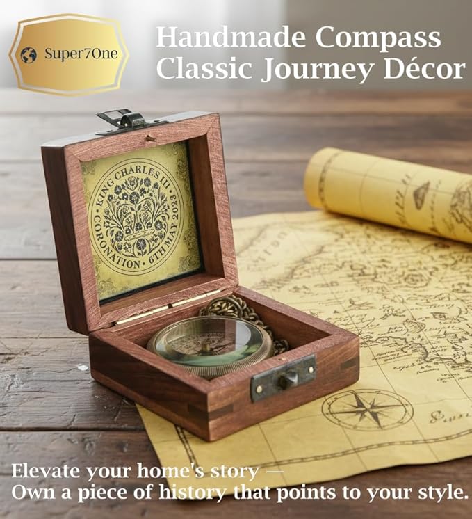 Handmade Antique Vintage Brass Compass | Exquisite Nautical Compass | Home Decor | Pocket Compass Gift for Every Occasion | Super7One