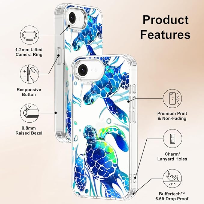 MOSNOVO for iPhone 17e Case/iPhone 16e Case, Shockproof Military-Grade Protection 6.6ft Drop Tested, Clear Phone Case for iPhone 16e / iPhone 17e, Sea Turtles Design