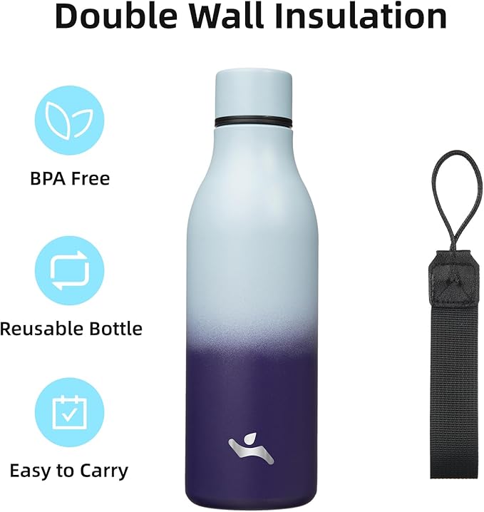 Konokyo Insulated Water Bottle with Strap,18 oz Double Wall Stainless Steel Vacuum Bottles Metal Water Flask,Ocean Dream