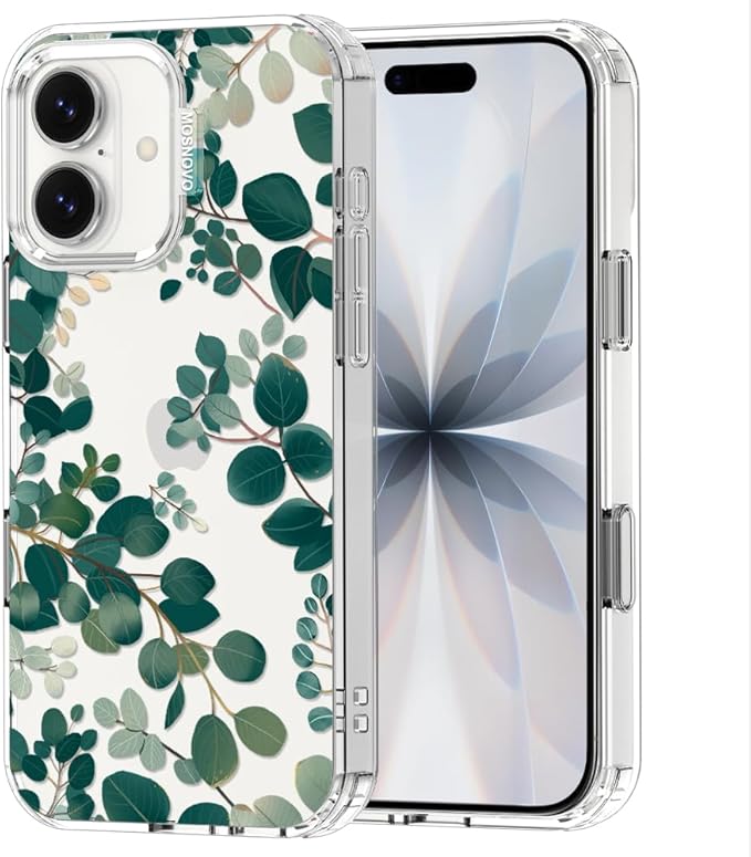 MOSNOVO for iPhone 17 Case | Military Grade 6.6ft Drop Tested | Camera Control | Clear with Eucalyptus Design