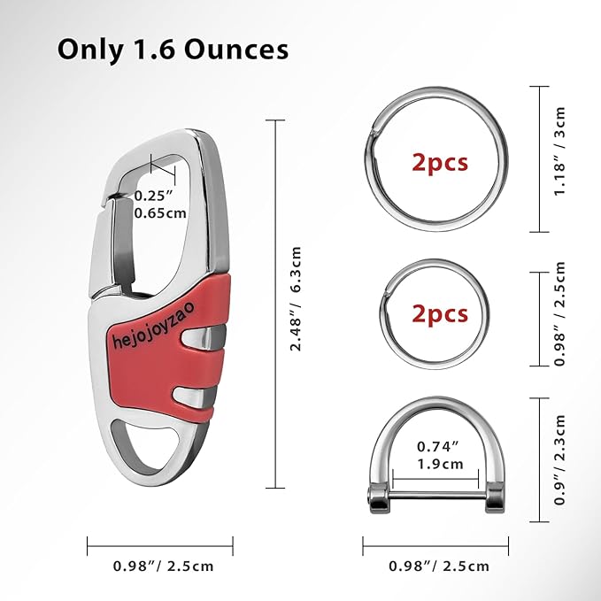 Keychain with Carabiner Clip, 4 Heavy Duty Key Rings and D Ring for Men's Car Key Fob Holder Fits Belt Loops