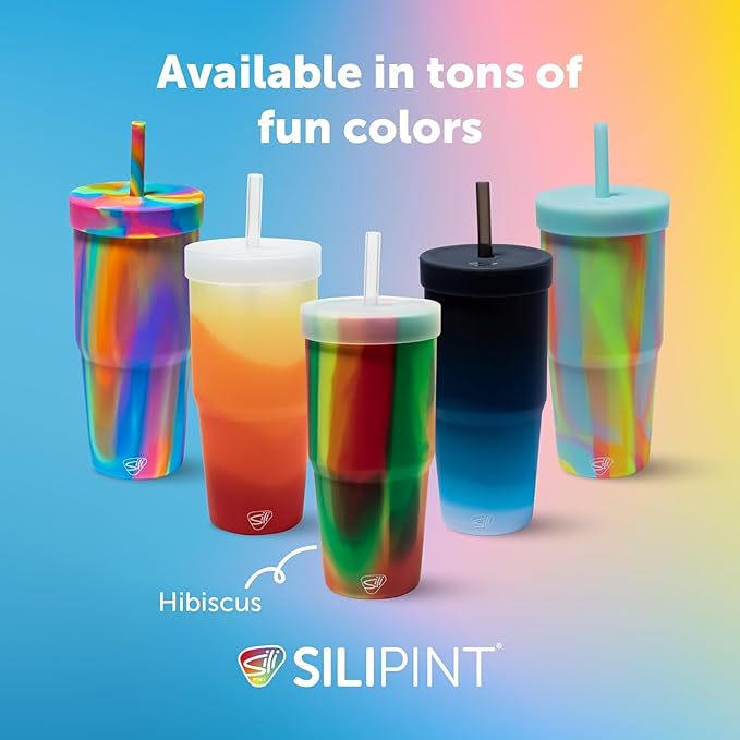 Silipint 32oz Silicone Straw Tumbler – BPA-Free, Non-Toxic, Unbreakable, Microwave, Dishwasher Safe – Perfect for Tea, Cold Water, Smoothies, Hibiscus - Pack of 2