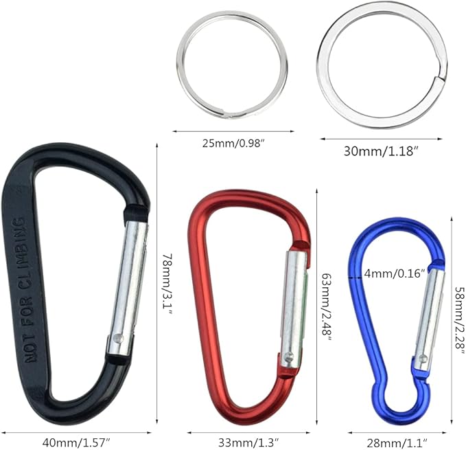 20 Pack Carabiners Clips with Keychain D Ring Caribeaner Clip Hook for Backpack Water Bottle Key Home RV Outdoor Small Item (3 Style)