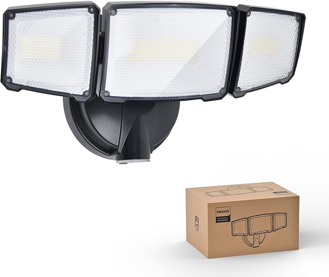 Philips 72W 7400LM LED Flood Lights Outdoor, Dusk to Dawn Aluminum Security Lights, 3 Adjustable Heads, Wall Mount, 5000K Daylight, Waterproof for Yard, Garage