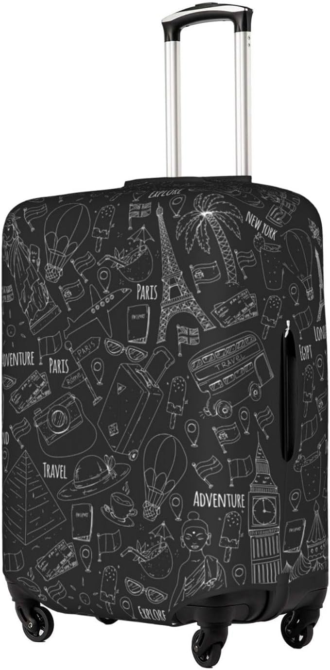World Marks Luggage Cover for Suitcase and Luggage Tag Combination, Elastic Washable Anti-Scratch, Travel Adventure Explore Birthday Gift for Men Women(XL 29-32 Inch Luggage)