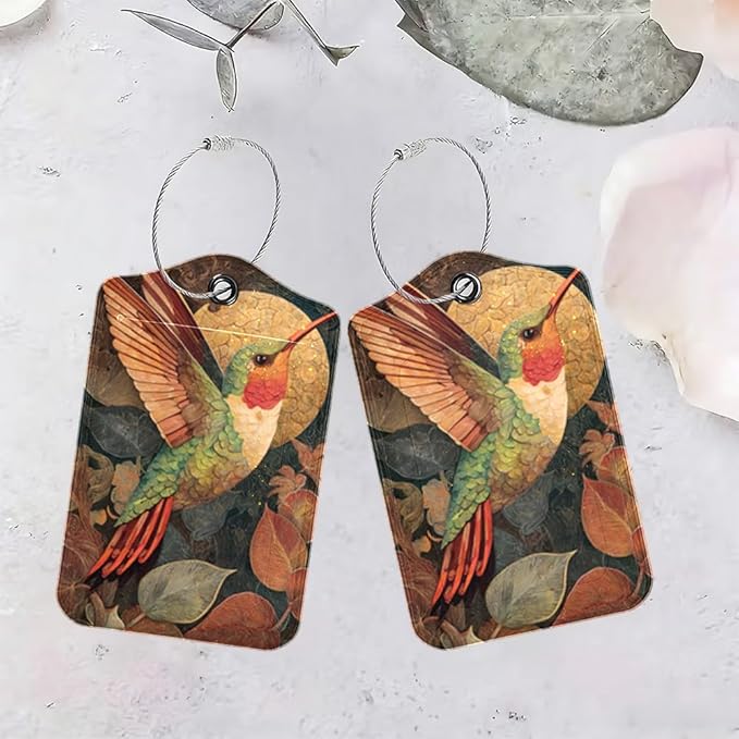 2Pcs Vintage Hummingbird Luggage Tags for Suitcases, 2.83x4.53 Artistic Travel ID Labels with Privacy Cover, Aesthetic Nature Bag Tags for Backpacks, Mothers Day Gift Ideas, Set of 2
