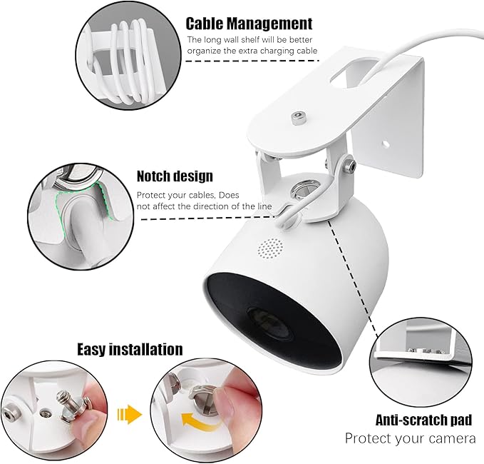 Nest Camera Mount Compatible with Google Nest Cam Outdoor or Indoor, Battery - 2nd Generation,360 View Anti-Drop Outdoor Wall Bracket Mounting Kit Nest cam Accessories- White