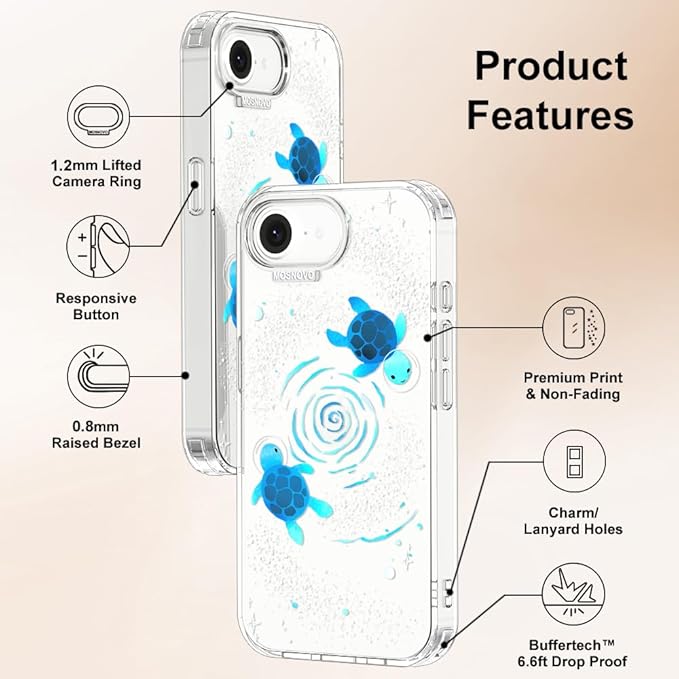 MOSNOVO for iPhone 17e Case/iPhone 16e Case, Shockproof Military-Grade Protection 6.6ft Drop Tested, Clear Phone Case for iPhone 16e / iPhone 17e, Space Turtle Design