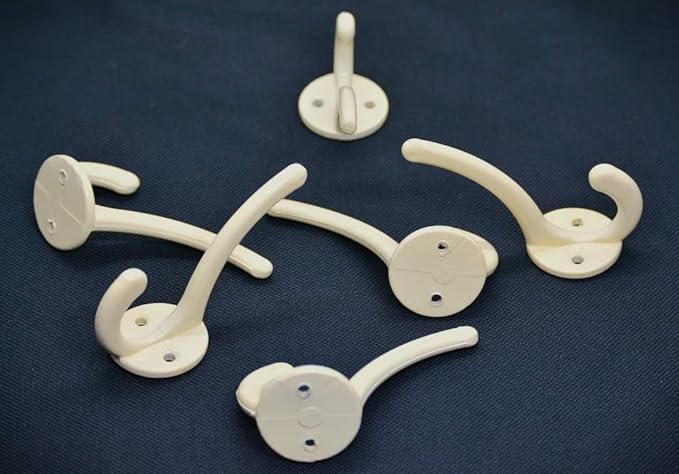FAPBADRI Multipurpose Hooks, Used to Hang Clothes, Bags, Coats, Curtain Hold Backs, Keys, Ivory Colour, Material - Aluminium, Screws and Wallplugs Included, Pack of 2 Pieces