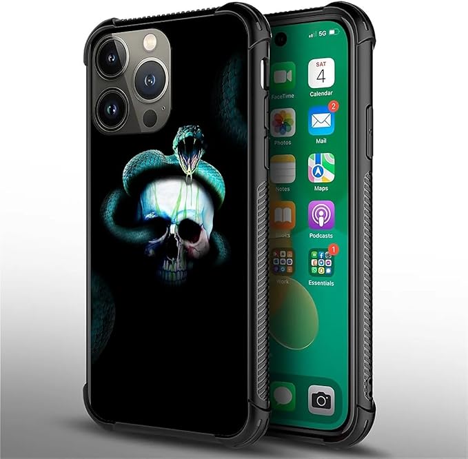 for iPhone 14 Pro Max Case, Skeleton Winding Snake Pattern Graphic Design Girl Boy Soft Silicone Hard Acrylic Shock Protection for iPhone 14 Pro Max