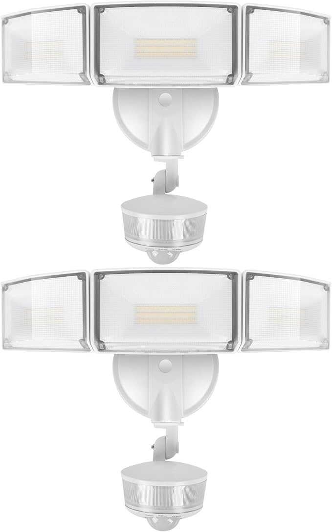 LUTEC 2 Pack 74W 8000 Lumen Motion Sensor Outdoor Lights, 5000K Daylight, IP65 Waterproof Flood Lights Outdoor with Night Light, Dusk to Dawn Motion Detector LED Security Light for Garage, Yard-White
