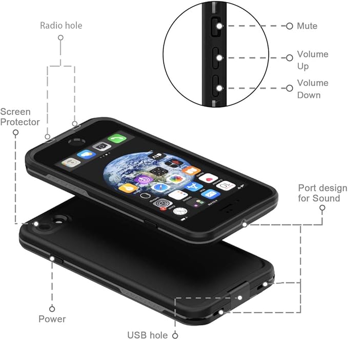 Diverbox for iPhone SE 2020 Waterproof Case iPhone 8 Waterproof Case,Waterproof Shockproof IP68 Full-Body Sturdy Case Built-in Screen Protector for Full Sealed Cover 4.7 in (Black)