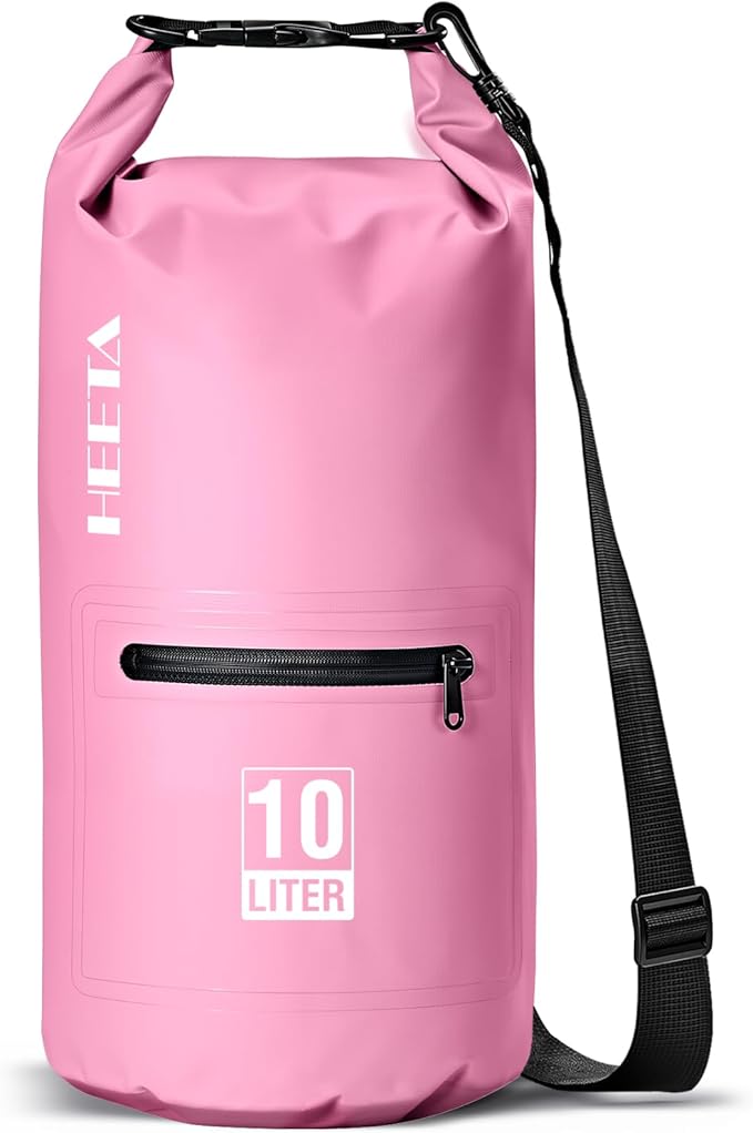HEETA Waterproof Dry Bag with Front Zippered Pocket for Women Men, 5L/10L/20L/30L/40L Roll Top Lightweight Dry Storage Bag Backpack for Travel, Kayaking, Boating, Rafting, Camping, Hiking & Beach