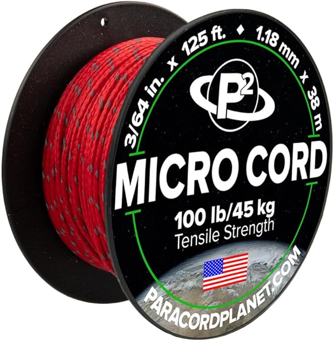 Paracord Planet Micro Paracord – Thin Braided Cord for Crafting, Fishing, and DIY Projects in 125 ft Spools – Reflective Scarlet Red