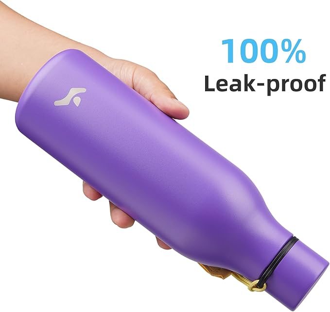 Konokyo Insulated Water Bottle with Strap,18 oz Double Wall Stainless Steel Vacuum Bottles Metal Water Flask,Purple