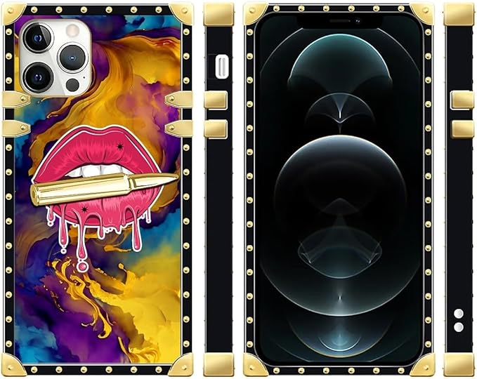 Compatible with iPhone 12 Pro Max Case, Cool Corlorful Lip Marble Luxury Golden Decoration for Girl Women Soft TPU Shockproof Protective Hard PC Back for iPhone 12 Pro Max